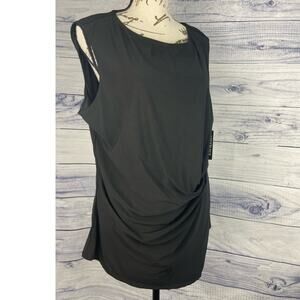 Kim Rogers Sleeveless Blouse Women L Gathered Front Black Lined Stretch NWT $40